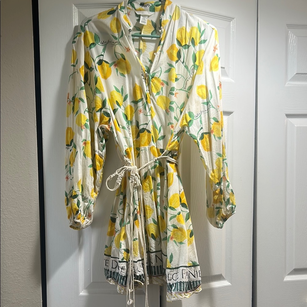 H&M Lightweight Lemon Print Dress or Pool/Beach Coverup with Tie Waist